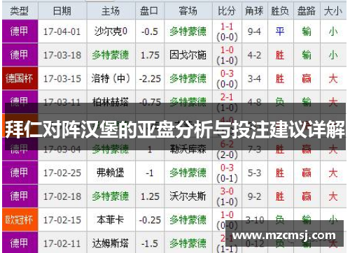 拜仁对阵汉堡的亚盘分析与投注建议详解
